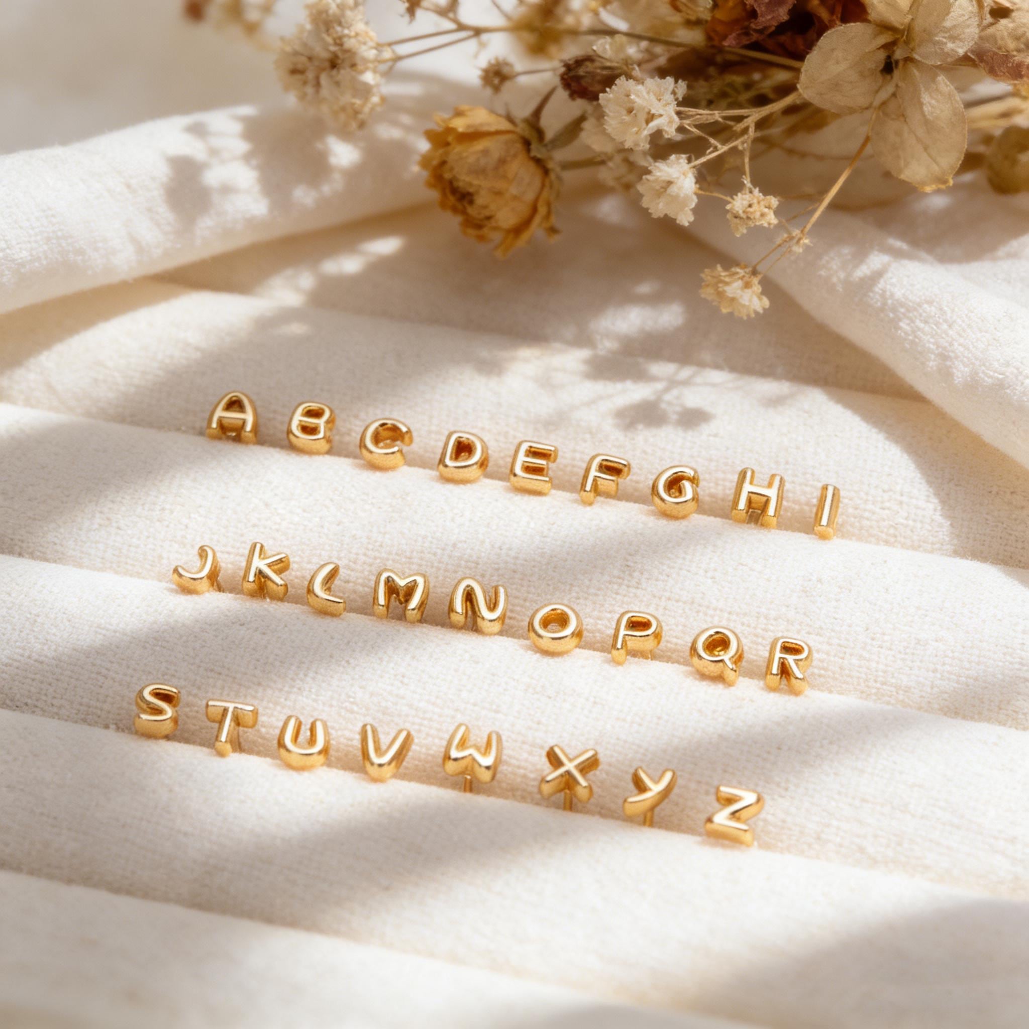 10pcs Gold Initial Stud Earrings, Mini Alphabet Letter Earrings, Wholesale Minimalist Jewelry, Dainty Personalized Ear Studs (GB-4221)